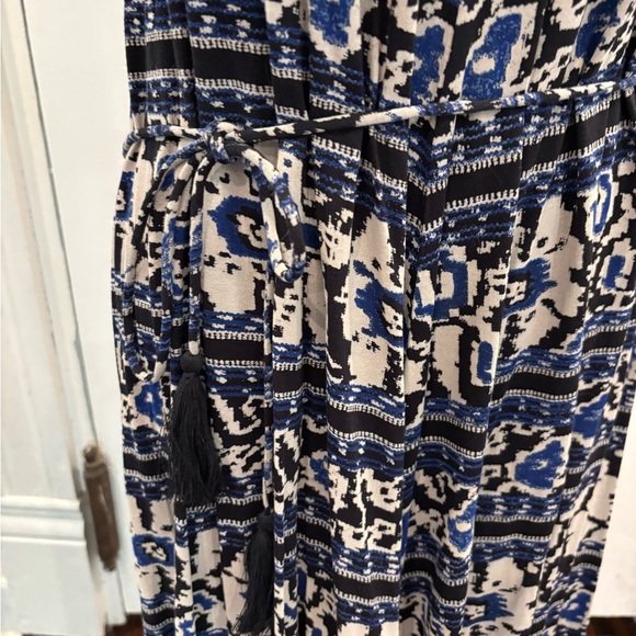 Lucky Brand Aztec Crochet Strap Maxi Dress With Tie Waist Tassels Sz medium - Picture 2 of 13